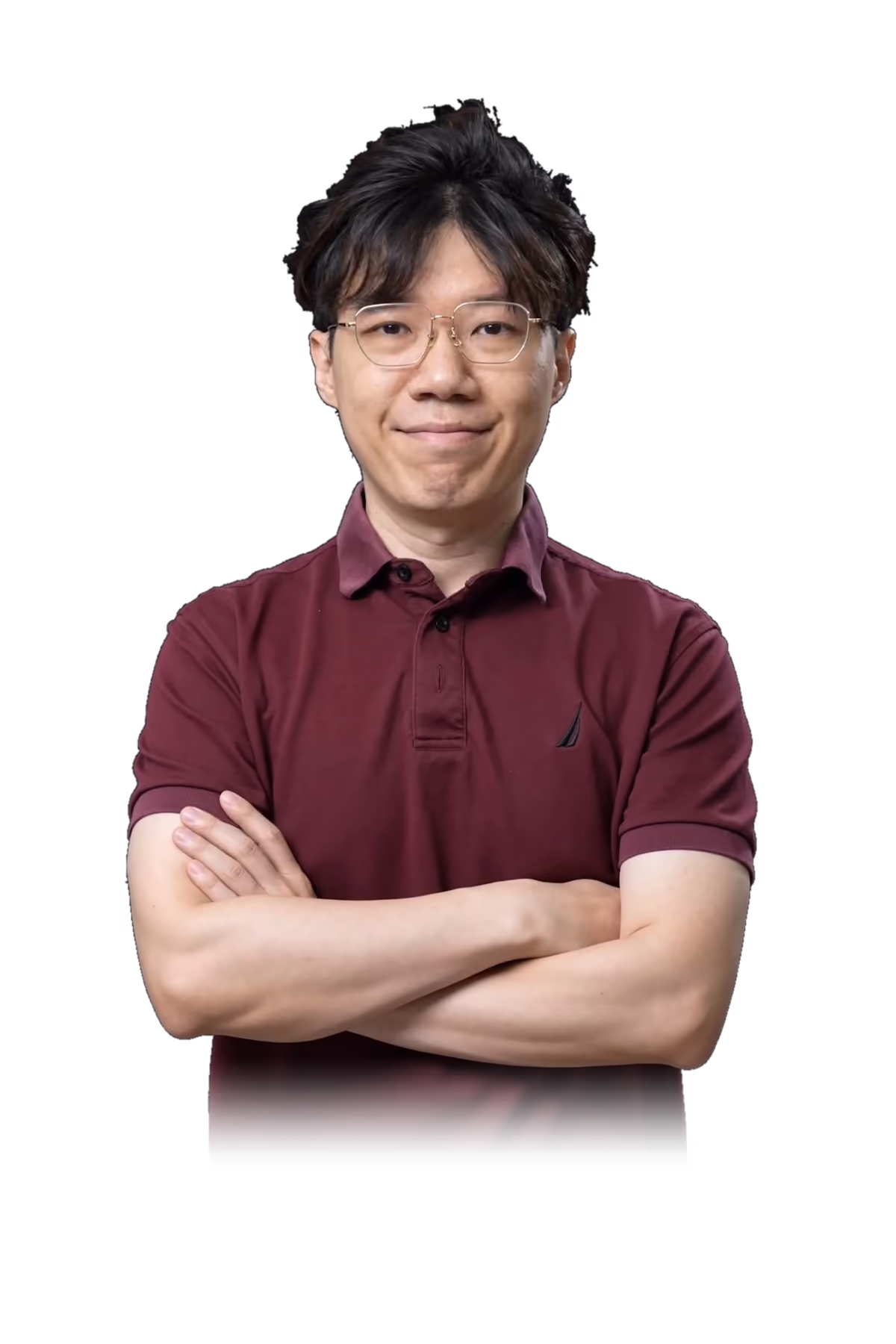 Christopher Cai, facing the camera with his arms folded.